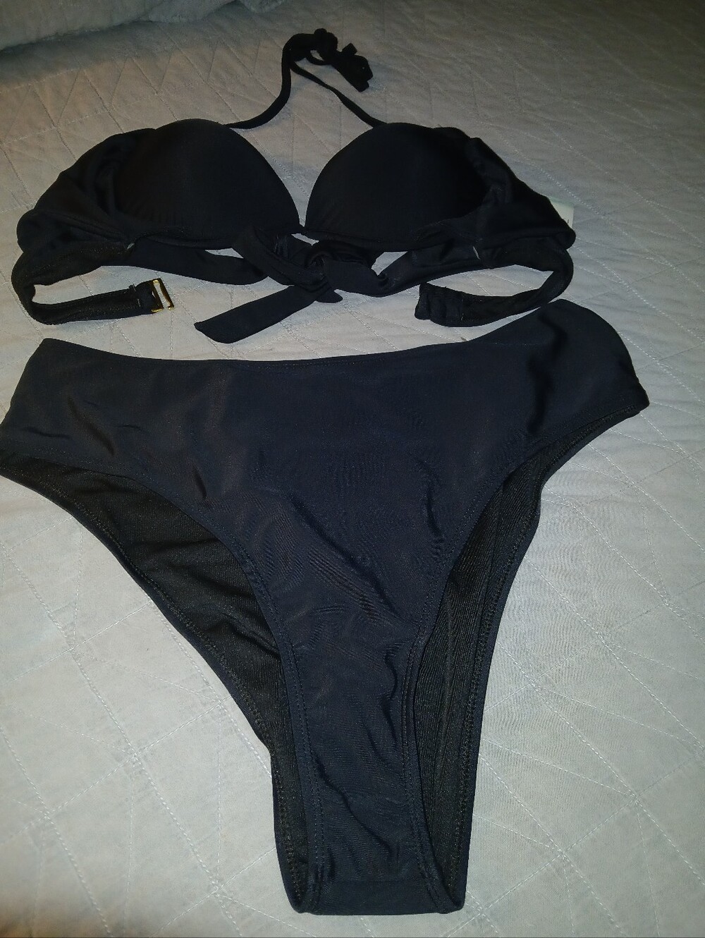 Marina West Black Women's Bikini Set - Padded Halter Top and Mid-Rise Bottom